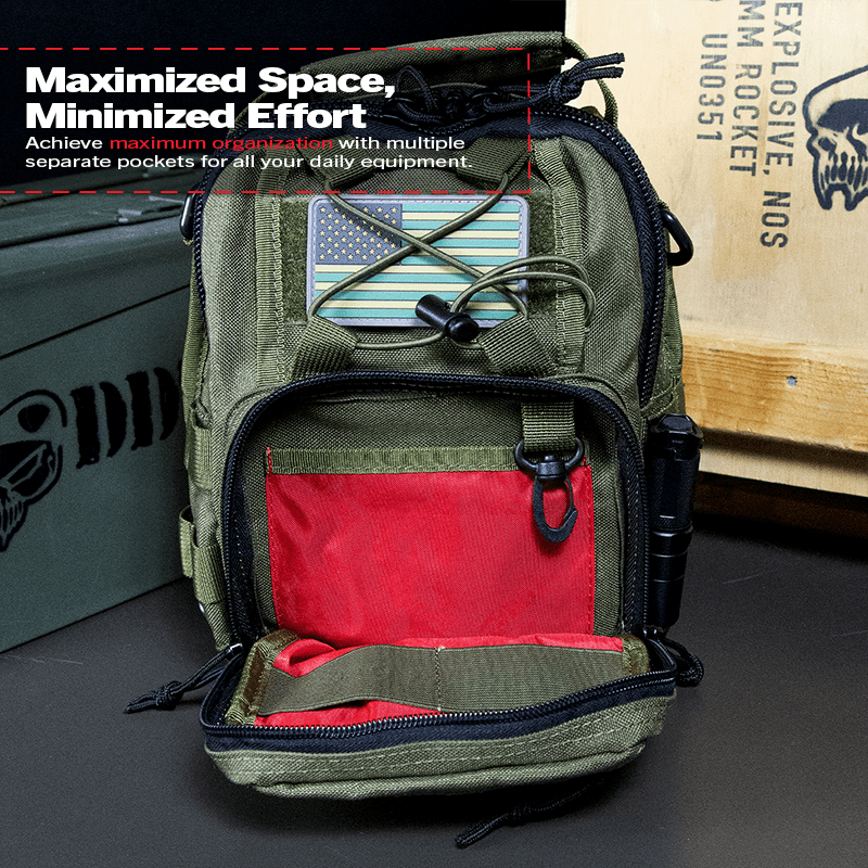 DDT Night Stalker Small EDC Sling Bag with DDT Logo Patch, Color Bloodline