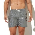 thumbnail image 4 of Men's Metallic Shiny Beach Pants - Drawstring Waist, Baggy Fit, Quick-Dry - Casual Swim Trunks, 4 of 7