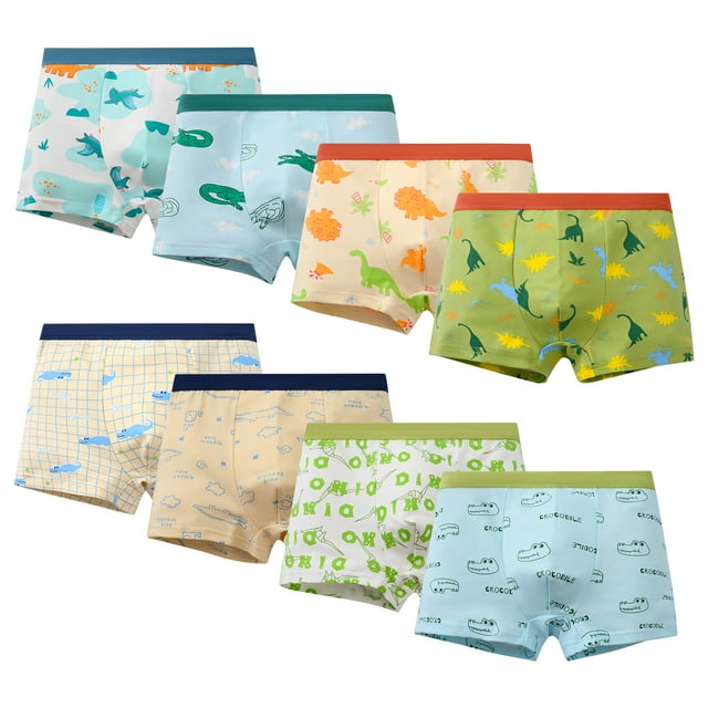 Hbhpov sous-Vêtements Garçons Dinosaures Boxeurs pour Tout-Petits Caleçons Courts Enfants sous-Vêtements Doux, Lot de 8, Taille 2-12