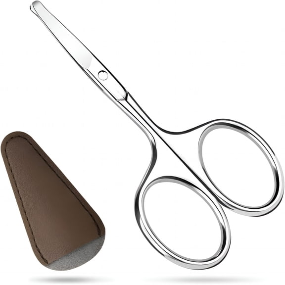 EXLEAF Nose Hair Scissors for Men & Women, Small Grooming Scissors with Safety Blunt Tip for Facial, Ear, Eyebrow, Mustache & Beard Trimming, Stainless Steel Ergonomic Handle with Protective Pouch