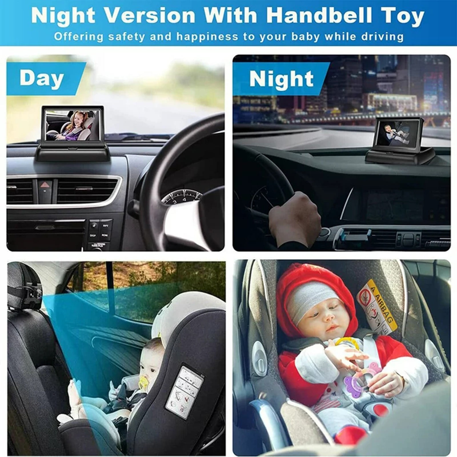 CHEEPUM Car Screen Carplay Screen Rear Camera Car Back Seat Baby Night W/Belt