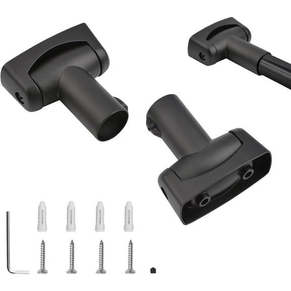 Shower Curtain Rod Bracket, 2Pcs Zinc Alloy Shower Curtain Rod Single Swivel Flange Easy Installation Heavy Duty Curtain Rod Wall-Mount Bracket with Screws (Black)