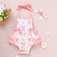 thumbnail image 3 of ZEHJUHAN Baby Girls' Ruffle Sleeveless Halter Romper + Headband Set, Bow Print Summer Outfit with Snap Closure Pink，0-6M, 3 of 8
