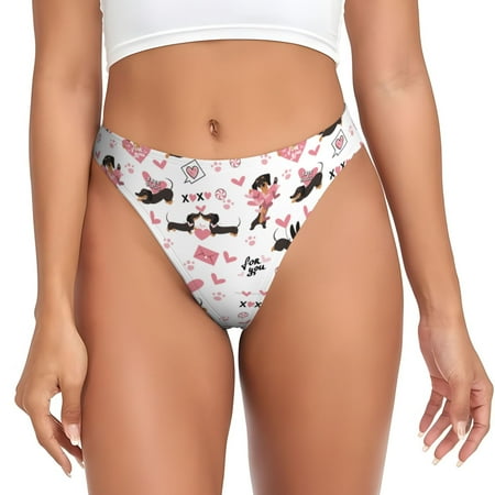 Thongs for Women - Dachshund Dog Puppy Pink Love No Show Seamless Womens Thongs Underwear  Stretch G String Thongs for Women  Ladies Breathable Kawaii Thong Bikini Panties Briefs