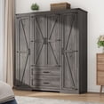 thumbnail image 2 of ChVans 70" Farmhouse Armoire Wardrobe Closet with Doors and Drawers, 4 Barn Doors Wardrobe Armoire with Hanging Rods and Multi-Layer Shelves for Bedroom, Grey-70", 2 of 7