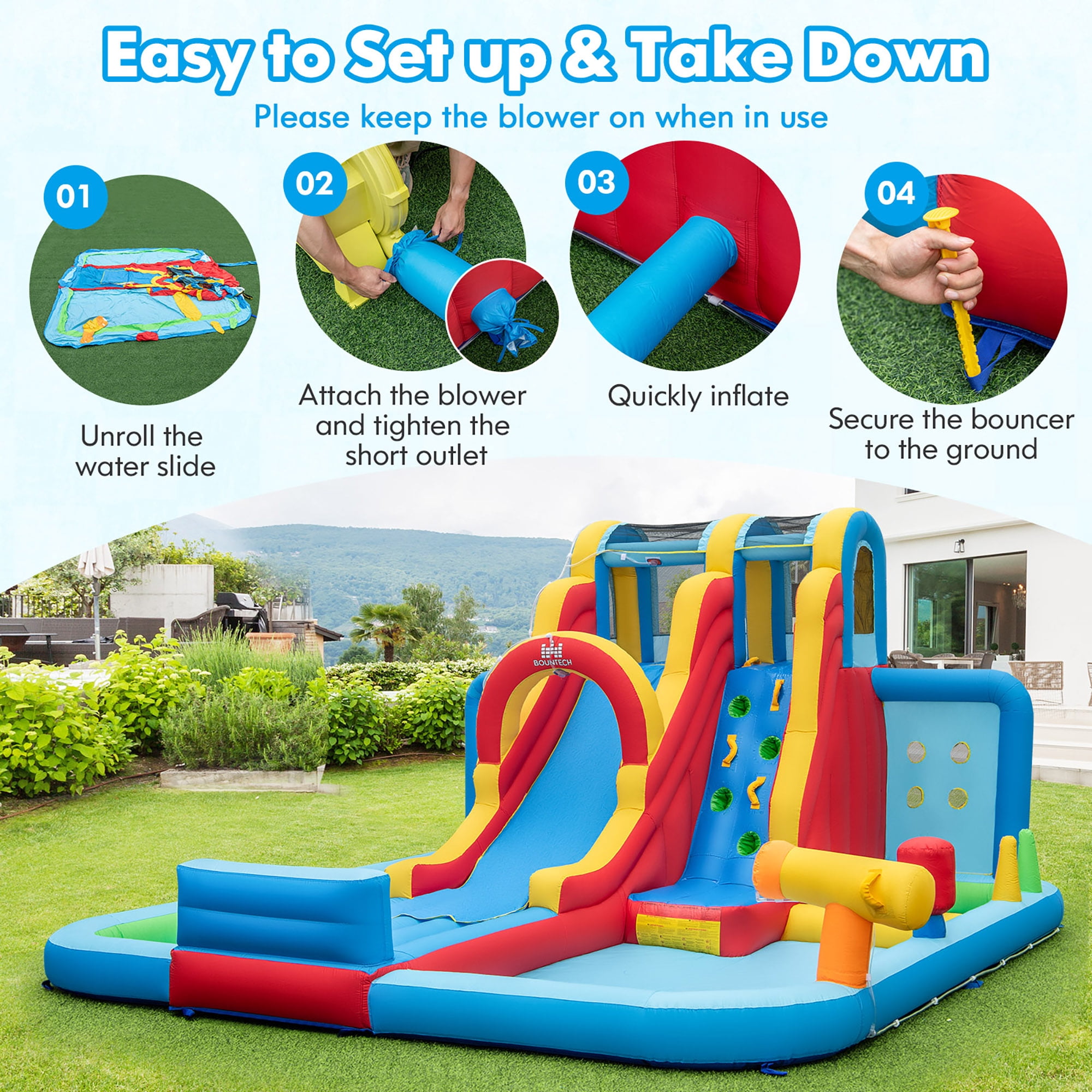 Gymax Inflatable Water Slide w/ Long Slide Climbing Wall Splash Pools without Blower