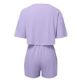 thumbnail image 5 of Xunmmm Women's Pajamas Set Comfortable Loose Solid Color Mesh Hollow Short Sleeve T-shirt and Short Home Clothes 2 Piece Set Loungewear, 5 of 6