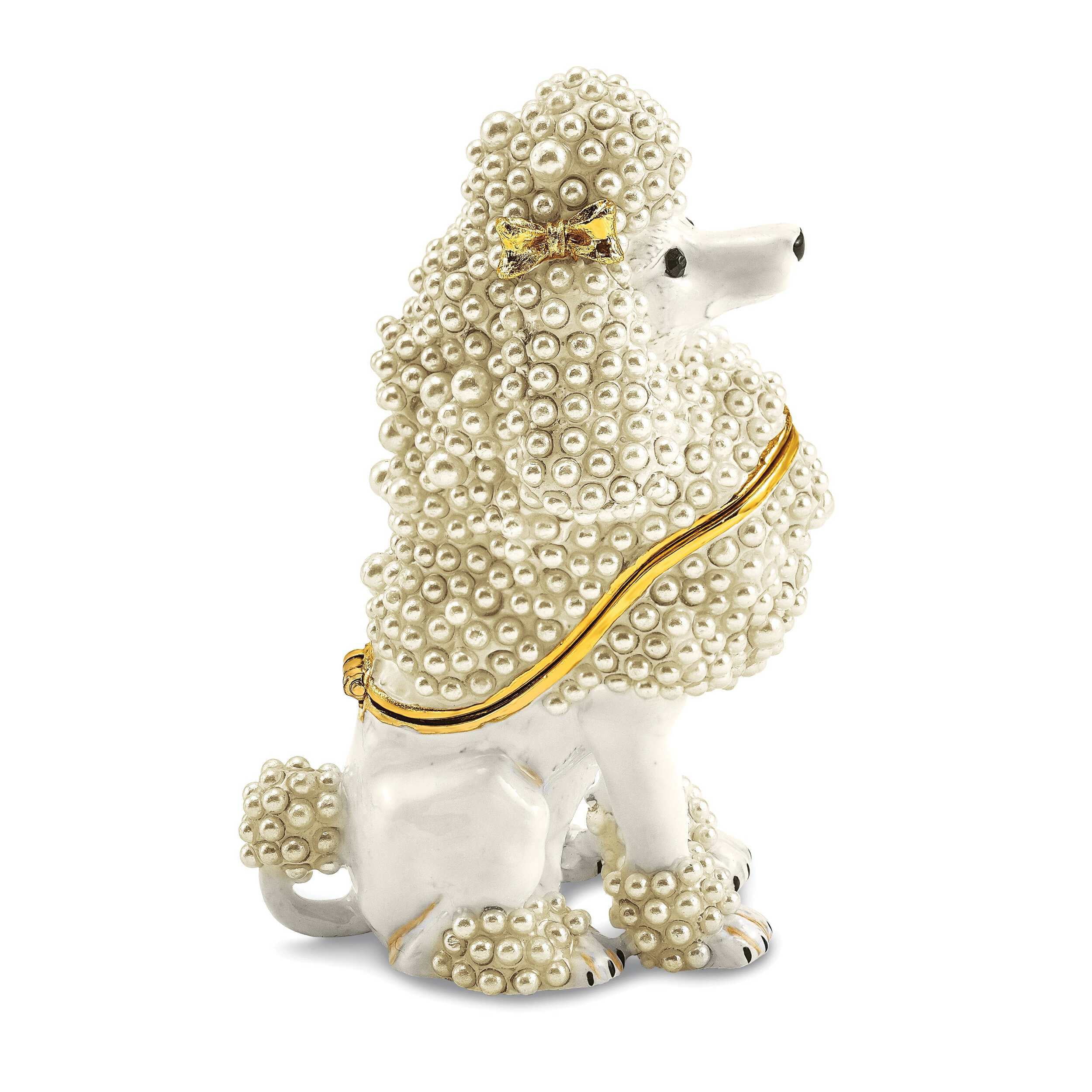 Bejeweled White Color Finish Crystal FIFI French Poodle Trinket Box 