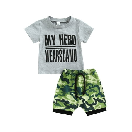 

Canis 2Pcs Baby Boy Clothes My Hero Wears Camo T-Shirt Top+Camouflage Print Elastic Cotton Shorts Summer Outfit Set