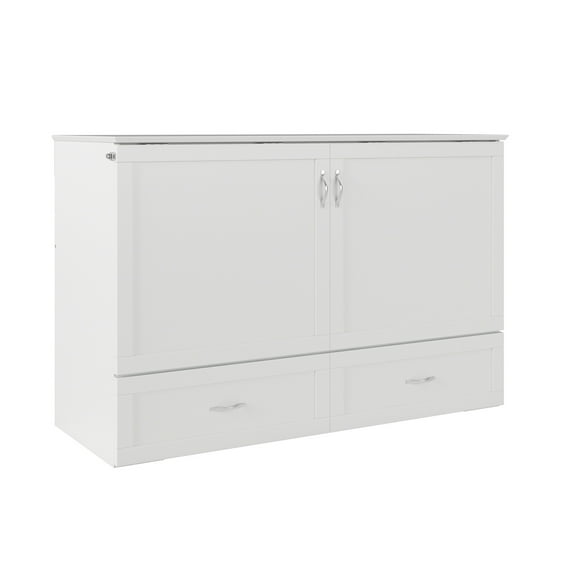 Murphy Bed Chest Solid Wood Queen Size with Mattress USB Charging Station White Finish Home Furniture