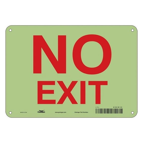 Condor Exit Sign, Plastic, 10" W, 7" H, No Exit, White 480H32