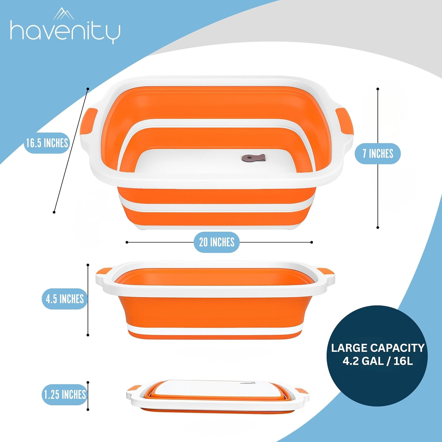 Havenity Bbq Prep Tub 2 Pack Orange (16l+16l) - Multifunctional Collapsible Camping Cutting Board with Lid