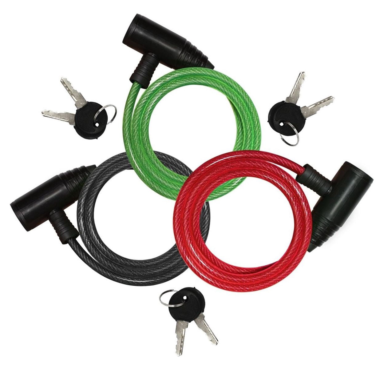 3 Pack Steel Cable Bicycle Lock with 2 Keys Anti Theft Device