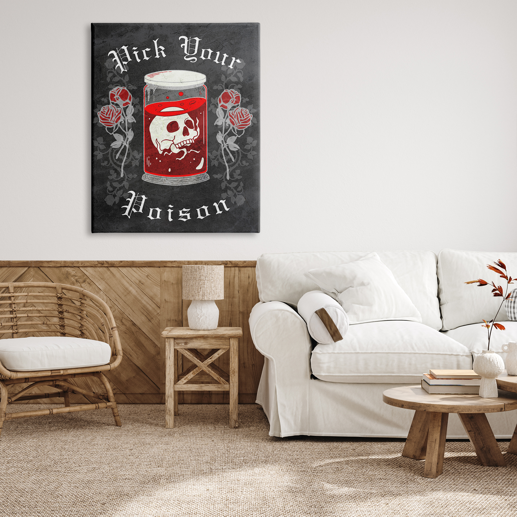 Stupell Industries Pick Your Poison Skull Holiday Painting Gallery Wrapped Canvas Print Wall Art, 36 x 48