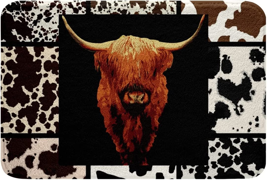 Cow Print Bath Rugs,Farmhouse Cowhide Bathroom Rugs,Brown Western Bull