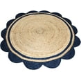 thumbnail image 3 of 4 Ft Round Navy Blue & Natural Jute Premium Scalloped Jute Rug – Handcrafted Natural Braided Carpet for Living Room, Bedroom, Entryway – Boho Home Decor, 3 of 5