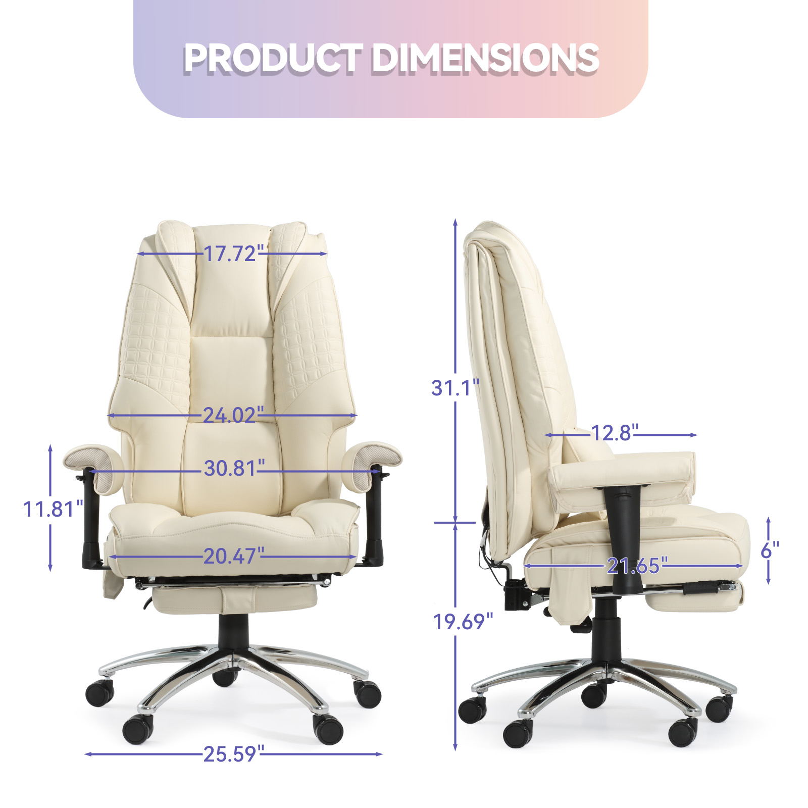 6-Point Massage Office Chair with Heating – Premium Ergonomic Executive Chair with Retractable Footrest & Reclining Function