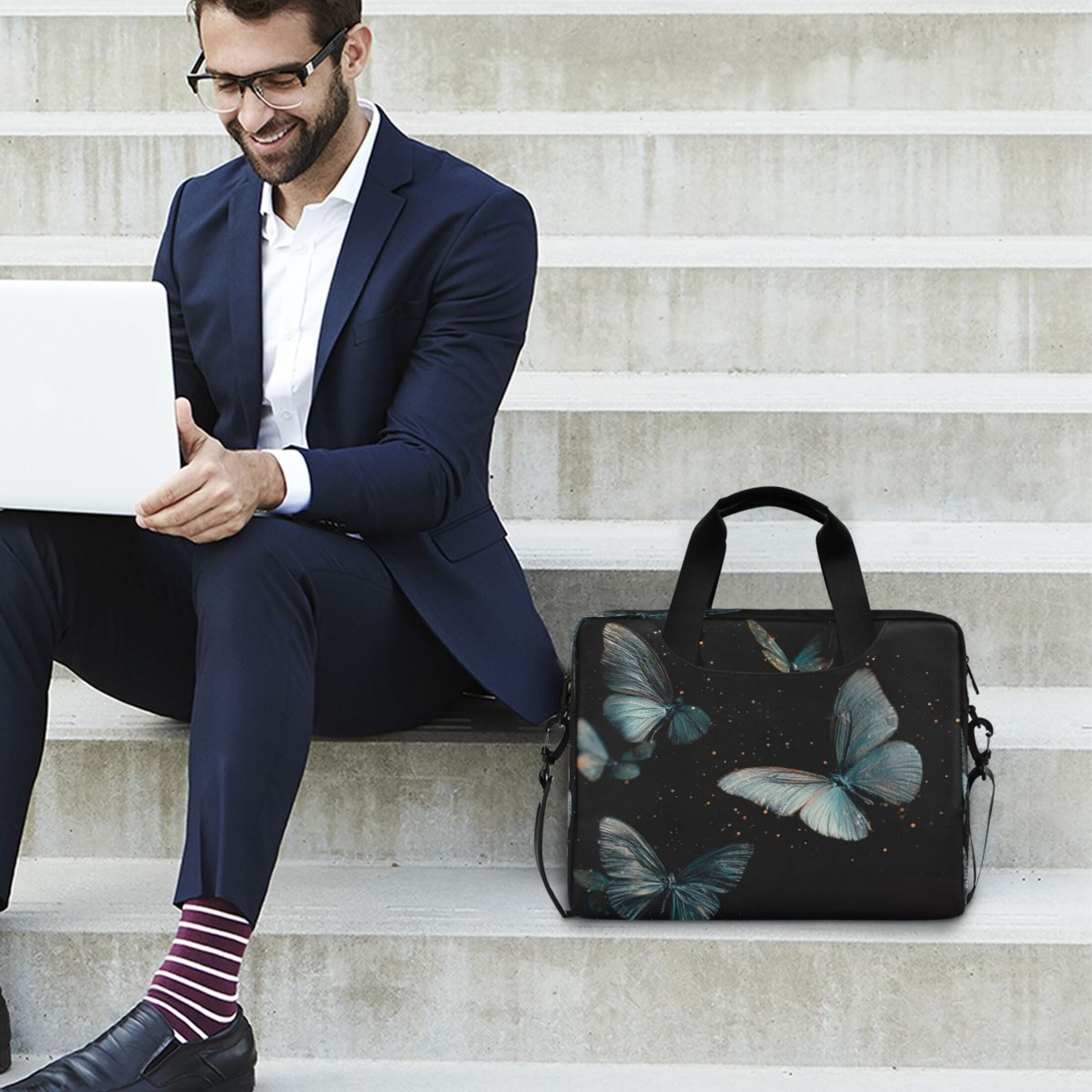 Laptop Bag Laptop Briefcase 15.7 x 3 x 11.8 Inches Laptop Bag Briefcases Laptop Storage Travel Laptop Bag Work Laptop Bag Blue Butterfly