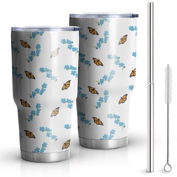 Butterfly Tumbler with Lid and Straw- Butterfly Gifts for Women - Purple Butterflies Cup, Skinny Tumbler, Water Bottle, Coffee Mug - Metal Thermal Insulated Tumblers 30 Oz - Butterfly Decor, Stuff