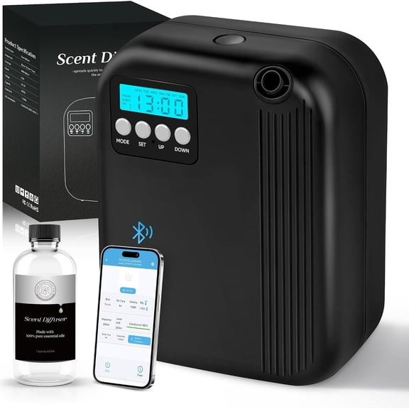 Waterless Scent Diffuser 200ml 10000 Sq.Ft, Cold-Air Nano Mist Aromatherapy for Home Office, Bluetooth Wall Mount Matte Black