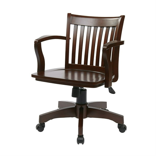 Espresso Wood Bankers Chair with Wooden Arms and Seat - Walmart.com 