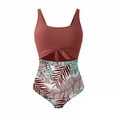 thumbnail image 4 of VISALY Women's One Piece Swimsuit Tummy Control High Waisted Slimming Ruched Bathing Suit Cutout Tie Knot Swimwear Slimming Square Neck Polka Dot Cutout One Piece Swimwear for Vacation Beach Brown M, 4 of 4