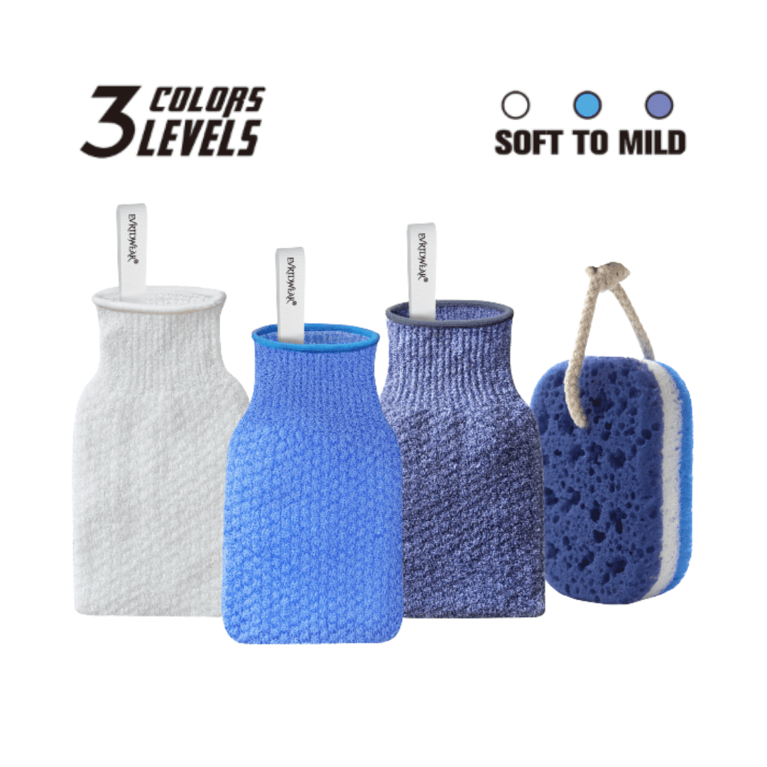 EvridWear 3 Exfoliating Bath Mitten and Sponge for Shower Cleaning
