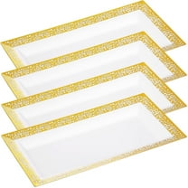 YumchikeL Elegant Plastic Serving Tray and Platter Set, 4-Pack, White and Gold Rim