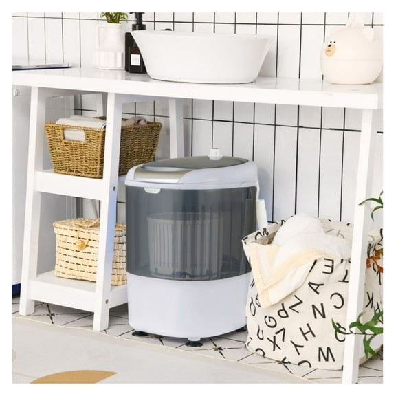Mini Washing Machine Portable - Semi-Automatic Washer & Spinner Combo, 5.5lbs Capacity - Compact Laundry Machine for Apartments, Dorms, RV, Gray