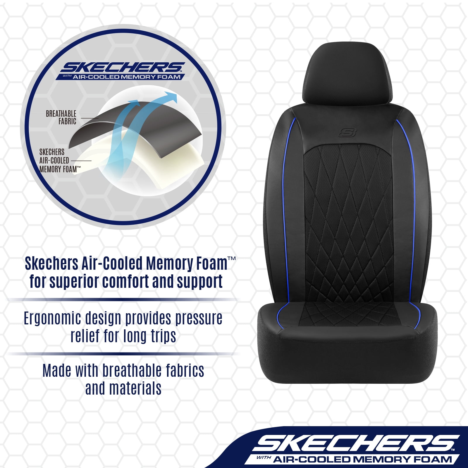 Skechers Car Seat Covers , Air-Cool Design Memory Foam Seat Covers, Piping Leather Mesh Car Seat Cover,Airbag Compatible,Automotive Comfort Universal FitMost Cars,Vans,Truck,SUV,Beige Front Set