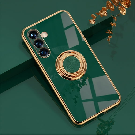 Decase for Samsung Galaxy A13 Case for Women Girls TPU 360 Rotation Ring Stand Cases with Stand Glitter Plating Edge Work with Magnetic Mount Slim Luxury Cover, Darkgreen