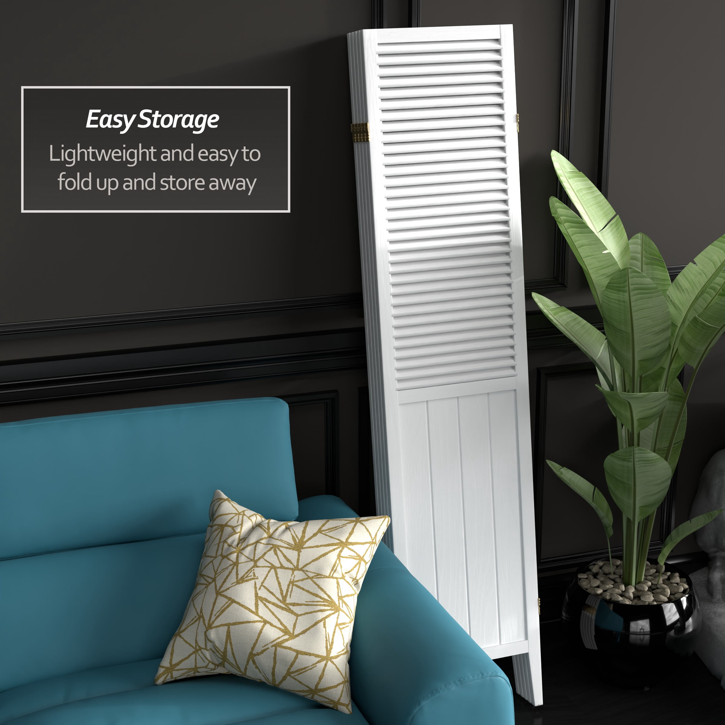 Handmade Beadboard 70-inch Room Divider (China) 5 Panel White