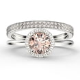 thumbnail image 1 of Fairy Minimalist 2.25 Carat Round Cut Morganite And Diamond Moissanite Engagement Ring, Classic Halo Wedding Ring in 10k Solid White Gold, Gift For Her, Anniversary Gift, Two Matching Band, Trio Set, 1 of 4