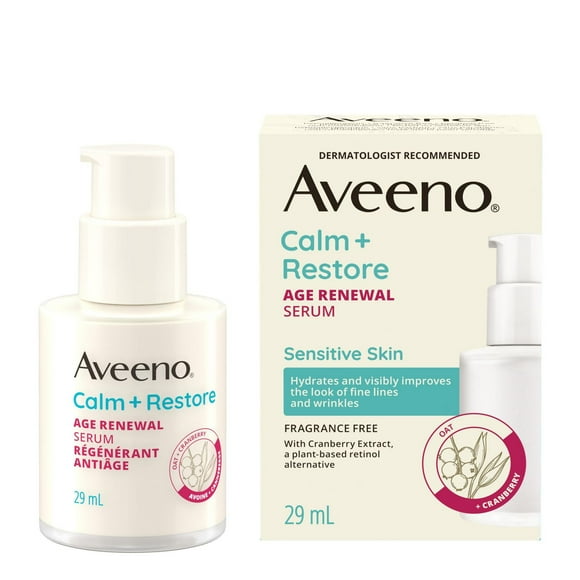 Aveeno® Calm + Restore Age Renewal Serum, Niacinamide, Oat, Cranberry, Retinol Alternative, Anti-aging, Gentle on Sensitive Skin, Hypoallergenic, Fragrance-Free