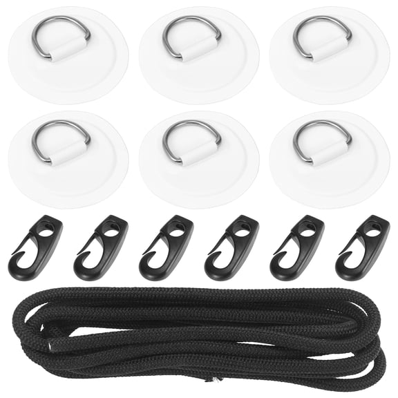 D Ring Patch Stainless Steel Round Shape D Ring Pad Set for Kayak Canoe White with Hook Rope