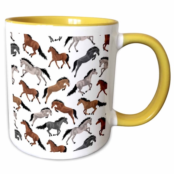 3drose, Rustic Watercolor Horse Pattern, 15oz Two-tone Yellow Mug