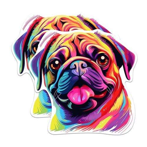 (2 Pack) Pug Dog Breed Stickers - 5 Inches On Longest Side - Choose from Over 100 Dog Breeds - for Cars, Trucks, Skateboards, Laptops - Made in USA - BMCS1926