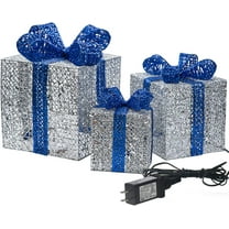 Bibana Set of 3 Christmas Lighted Gift Boxes, Plug-in Holiday Decor for Indoor & Outdoor, Yard, Wedding, and Home (Silver)