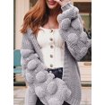 thumbnail image 5 of Women'S Chunky Knit Open Front Sweater Long Sleeve Pom Pom Loose Short Cardigan Outerwear Coats Gray XXL, 5 of 7
