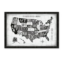 Trademark Fine Art 'Letterpress USA Map Dark' Canvas Art by Michael Mullan