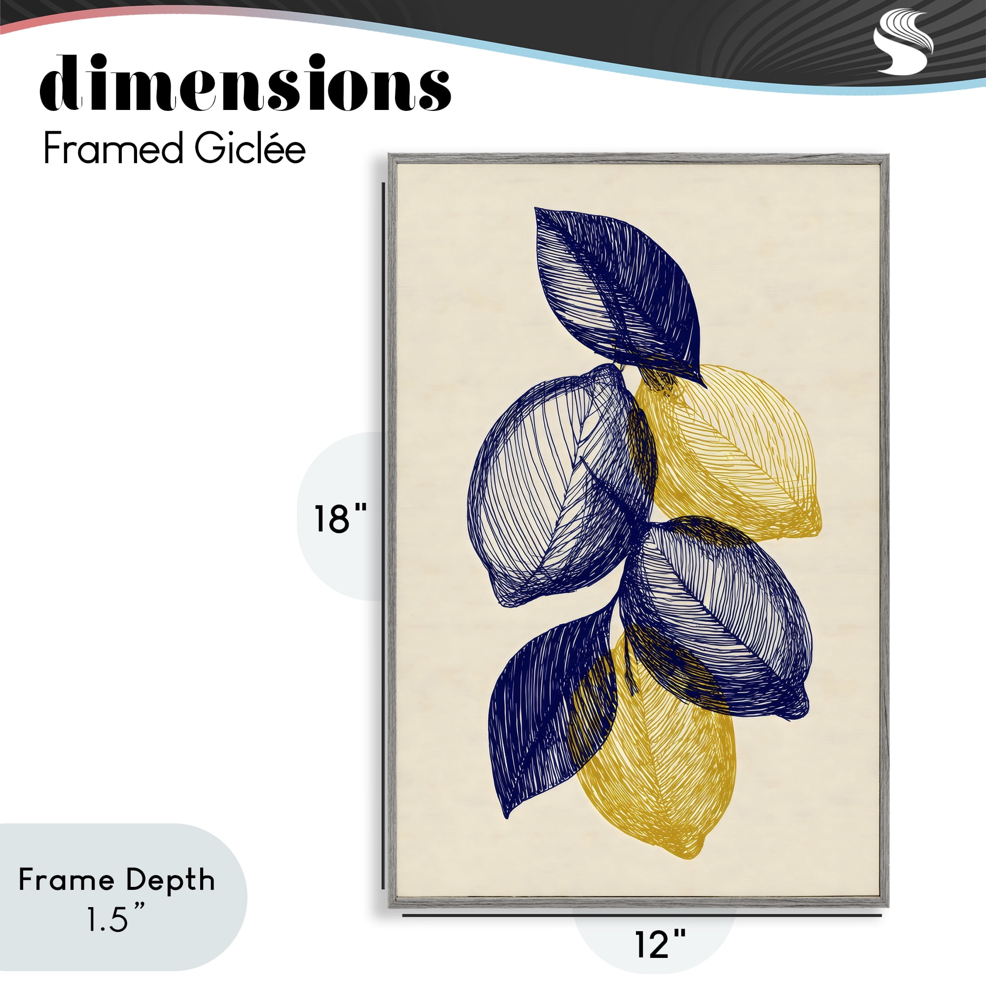 Stupell Industries Navy Lemons Botanical Sketch Gray Framed Giclee Art, design by Petal Prints Design
