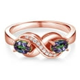 thumbnail image 2 of Gem Stone King 18K Rose Gold Plated Silver Green Mystic Topaz and Created Sapphire Infinity Love Knot Ring for Women | 1.31 Cttw | Oval 6X4MM | Gemstone Birthstone | Jewelry Gifts for Mom Wife | 8, 2 of 5