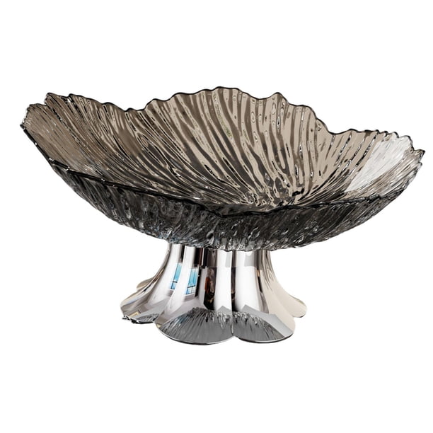 Frutero con pedestal multiusos, elegante y decorativo, para mesa de comedor. Negro transparente