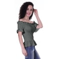 thumbnail image 3 of Moomaya Womens Off Shoulder Smocked Top Solid Short Sleeve Casual Summer Tops, 3 of 6
