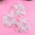 thumbnail image 2 of 12 piezas de guirnaldas de decoración navideña para exteriores, flores de Pascua, adornos florales, coronas, adornos para árboles de Navidad, blanco y rojo, 2 of 4
