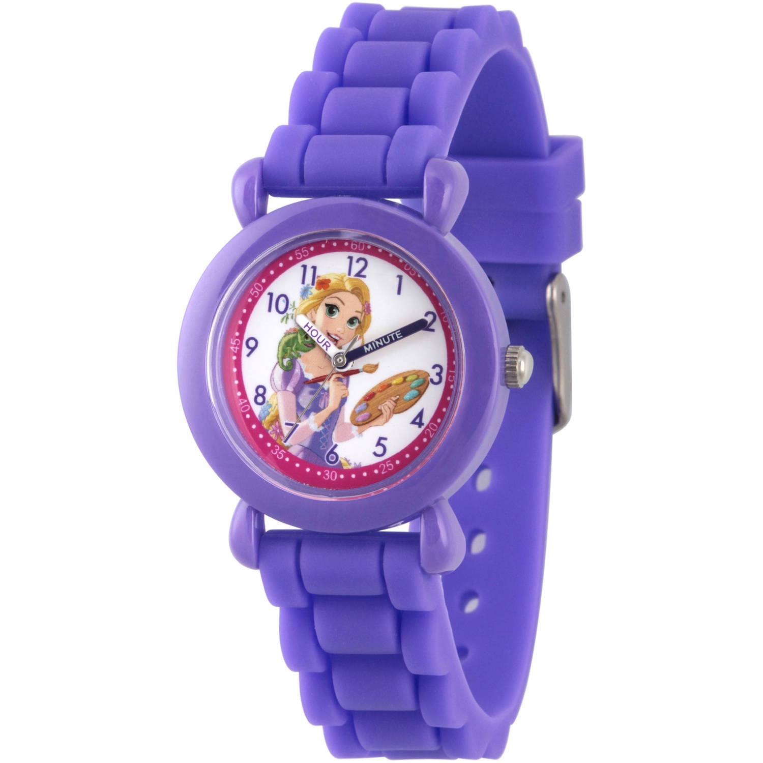 Princess Rapunzel Girls' Purple Plastic Time Teacher Watch, Purple Silicone Strap