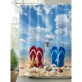 thumbnail image 2 of Coastal Tropical Shower Curtain, Beach Ocean Shell Slippers Bathroom Decor Curtains Set with Hooks, Red Bule Waterproof Fabric Home Accessories， 60 X 72 Inch Long, 2 of 6