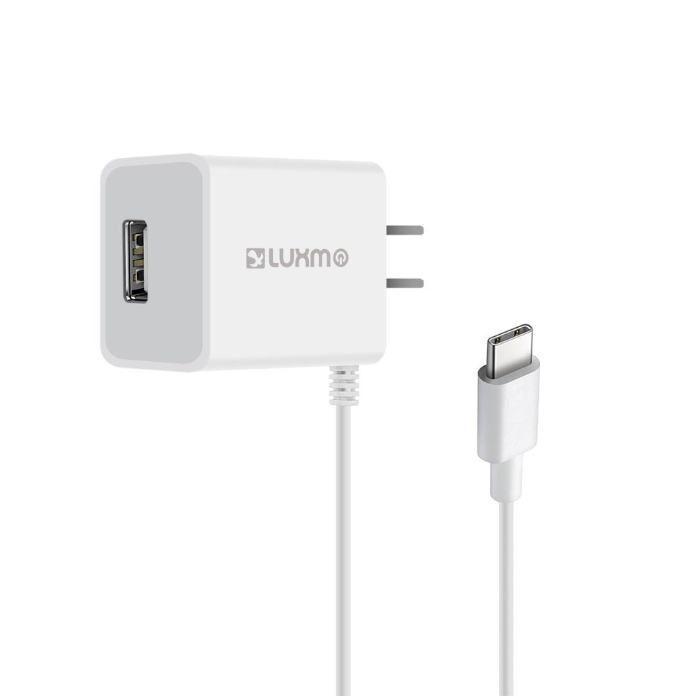 Wall Charger for LG Reflect - Luxmo Ultra Compact 10W/2.1A High Power Fast Charging Type-C Travel/Home Wall Charger with Extra USB Port, Built-in Smart IC Chip and Atom Wipe - (3.75 Foot) - White