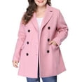 thumbnail image 3 of Women's Plus Size Notched Lapel Double Breasted Long Coat for Stylish Winter Wear 2X Pink, 3 of 9
