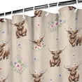 thumbnail image 3 of Beige Highland Cow Flower Pattern Shower Curtain 72"x72" ,Bathroom Decorative Shower Curtains Set with 12 Hooks,Modern Waterproof Washable Shower Curtain, 3 of 6